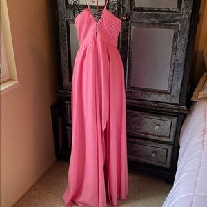 Gorgeous Pink Linen Blend Halter Maxi Dress
